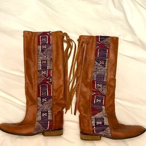 Howsty embroidered tall flat tassels boots size 37 lightly worn